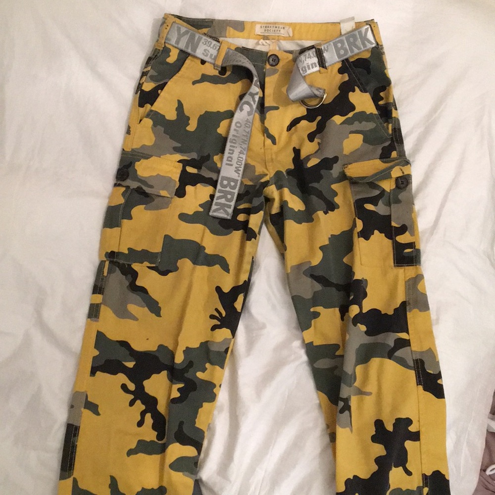 yellow camouflage cargo pants